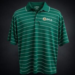 PGA Golf Club Green Striped Polo Shirt Men’s XL Performance Golf